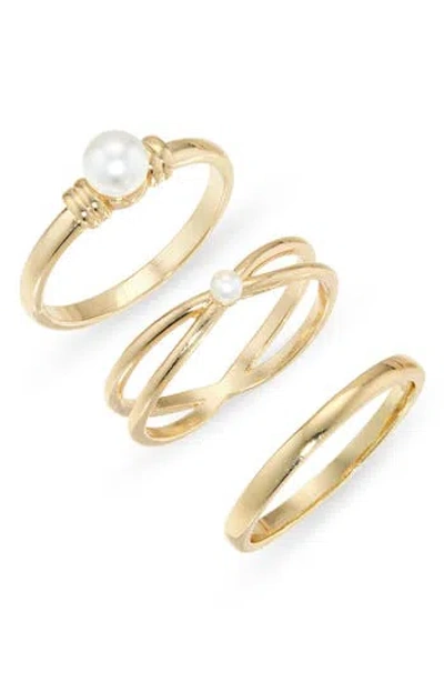 Nordstrom Rack Set Of 3 Faux Pearl Stackable Rings In White- Gold