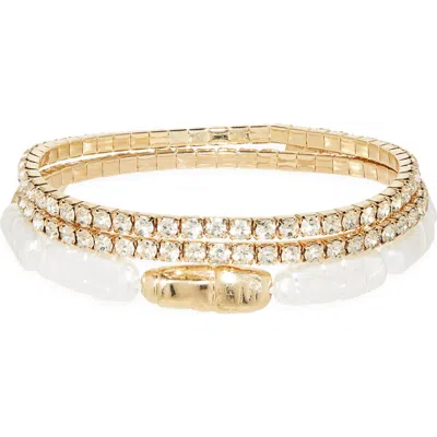 Nordstrom Rack Set Of 3 Faux Pearl Stretch Bracelets In Gold