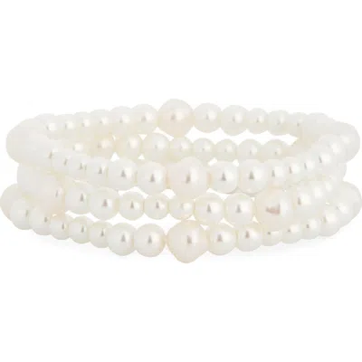 Nordstrom Rack Set Of 3 Faux Pearl Stretch Bracelets In White