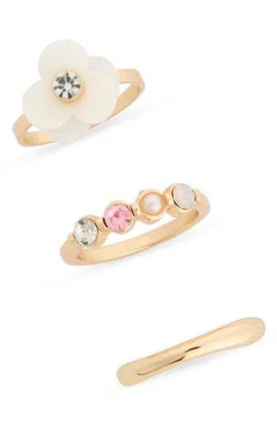 Nordstrom Rack Set Of 3 Flower Faux Pearl Rings In Gold