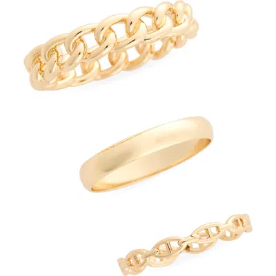 Nordstrom Rack Set Of 3 Frozen Chain Rings In Gold