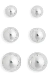 Nordstrom Rack Set Of 3 Graduated Orb Stud Earrings In Silver