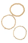 Nordstrom Rack Set Of 3 Imitation Pearl Beaded Stretch Bracelets In Gold/white