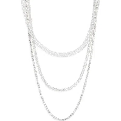 Nordstrom Rack Set Of 3 Mesh, Box Chain & Cubic Zirconia Tennis Necklaces In Gold