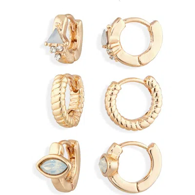 Nordstrom Rack Set Of 3 Opaline Crystal Huggie Hoop Earrings In Gold