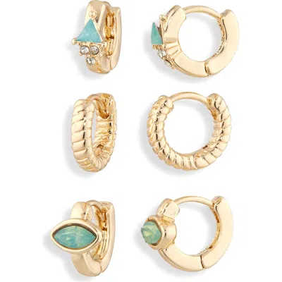 Nordstrom Rack Set Of 3 Opaline Crystal Huggie Hoop Earrings In Gold