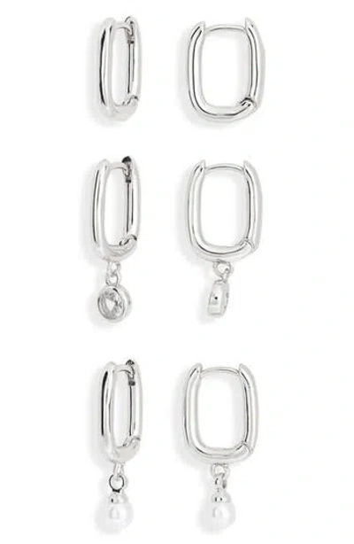 Nordstrom Rack Set Of 3 Oval Hoop Earrings In Metallic