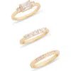 Nordstrom Rack Set Of 3 Princess Cubic Zirconia Rings In Clear- Gold