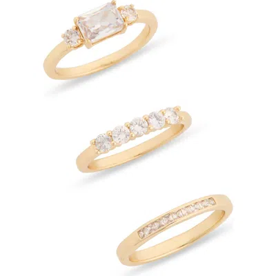Nordstrom Rack Set Of 3 Princess Cubic Zirconia Rings In Clear- Gold