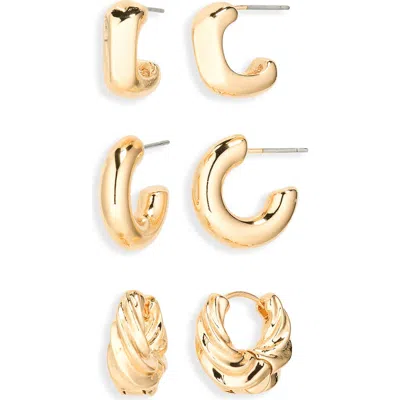 Nordstrom Rack Set Of 3 Sculpted Hoop Earrings In Gold