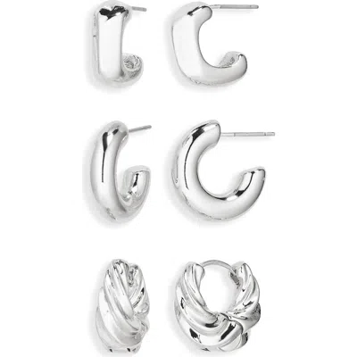 Nordstrom Rack Set Of 3 Sculpted Hoop Earrings In Silver