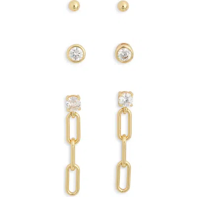 Nordstrom Rack Set Of 3 Stud & Drop Earrings In Gold