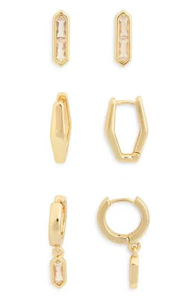 Nordstrom Rack Set Of 3 Stud & Hoop Earrings In Gold