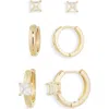 Nordstrom Rack Set Of 3 Stud & Hoop Earrings In Gold