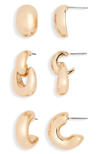Nordstrom Rack Set Of 3 Stud & Hoop Earrings In Gold