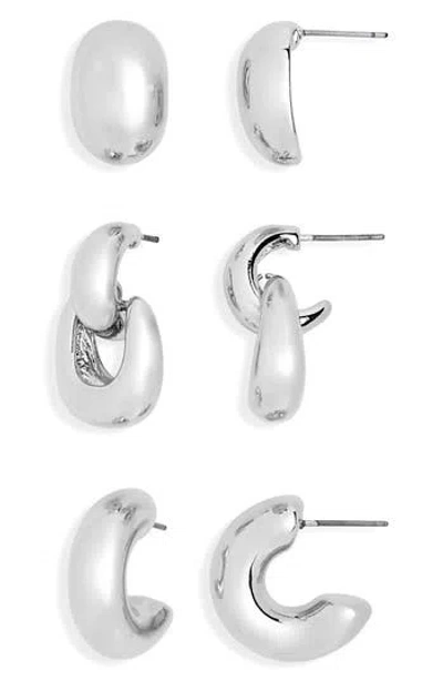 Nordstrom Rack Set Of 3 Stud & Hoop Earrings In Silver