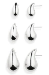 Nordstrom Rack Set Of 3 Teardrop Stud Earrings In Rhodium