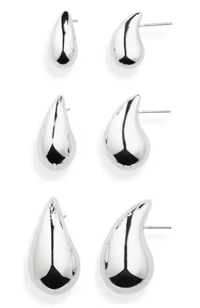 Nordstrom Rack Set Of 3 Teardrop Stud Earrings In Metallic