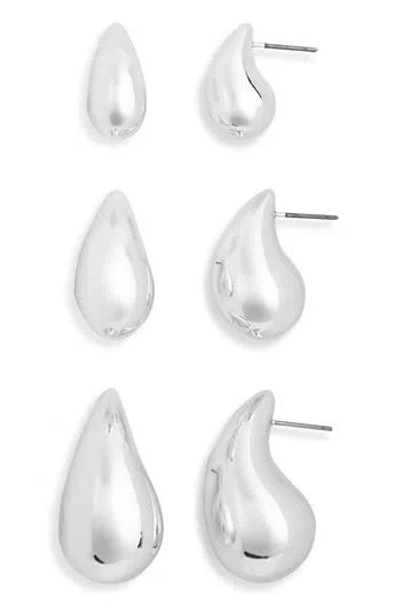 Nordstrom Rack Set Of 3 Teardrop Stud Earrings In Silver