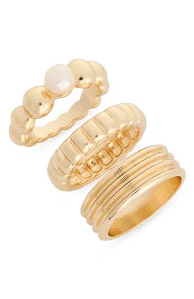 Nordstrom Rack Set Of 3 Textured Faux Pearl Rings In Gold