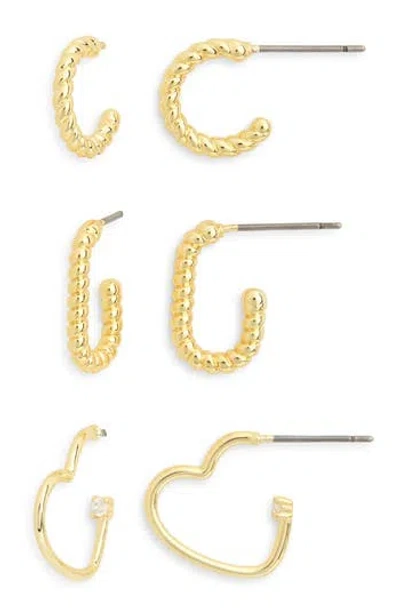 Nordstrom Rack Set Of 3 Twist & Heart Hoop Earrings In Gold