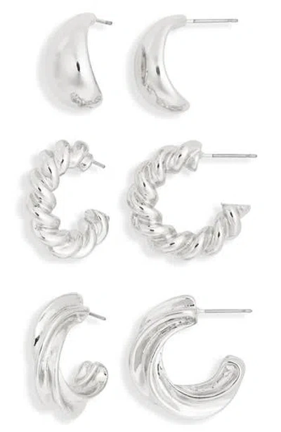 Nordstrom Rack Set Of 3 Twisted Hoop Earrings In Metallic