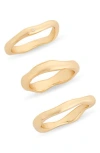 Nordstrom Rack Set Of 3 Wavy Band Rings In Gold