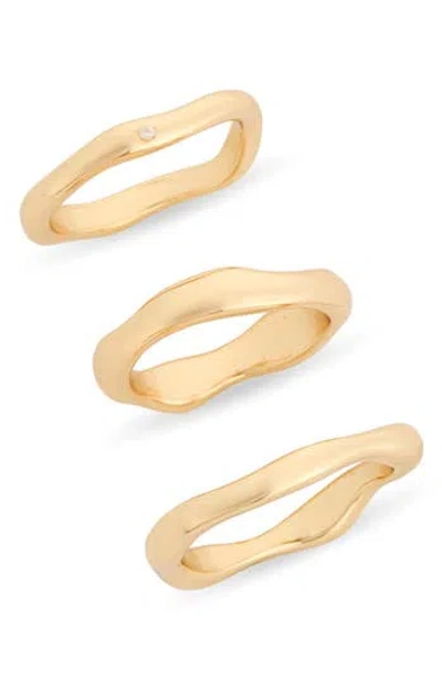 Nordstrom Rack Set Of 3 Wavy Band Rings In Gold