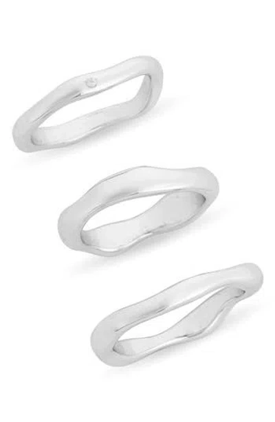 Nordstrom Rack Set Of 3 Wavy Band Rings In Silver