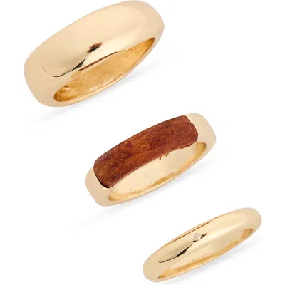Nordstrom Rack Set Of 3 Wooden Metal Rings In Gold