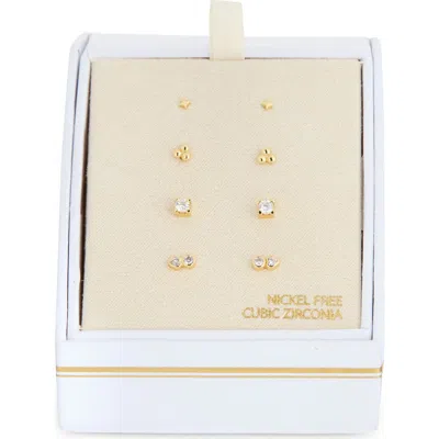 Nordstrom Rack Set Of 4 Cubic Zirconia Stud Earrings In Gold