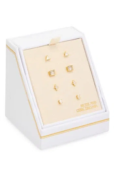 Nordstrom Rack Set Of 4 Cubic Zirconia Stud Earrings In Gold