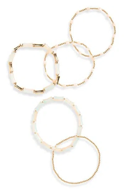 Nordstrom Rack Set Of 5 Beaded Stretch Bracelets In Gold