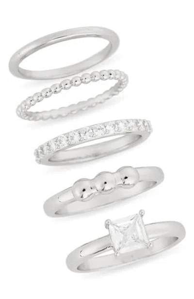Nordstrom Rack Set Of 5 Cubic Zirconia Stackable Rings In Silver
