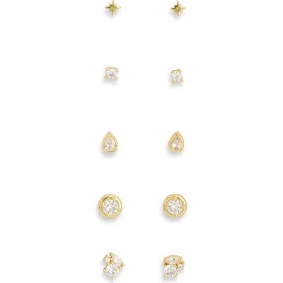 Nordstrom Rack Set Of 5 Cubic Zirconia Stud Earrings In Gold