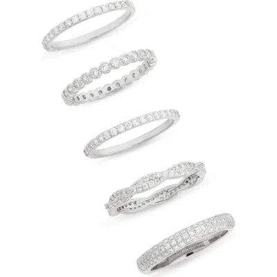 Nordstrom Rack Set Of 5 Cz Stackable Rings In Clear- Silver