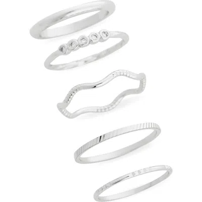 Nordstrom Rack Set Of 5 Skinny Texture Band Rings In Silver