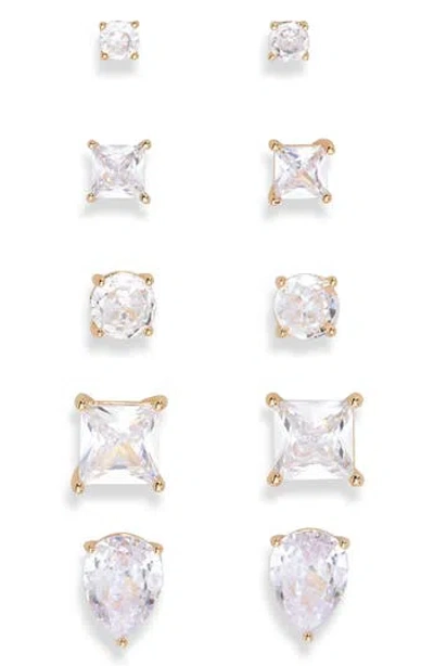 Nordstrom Rack Set Of 5 Stud Earrings In Clear- Gold