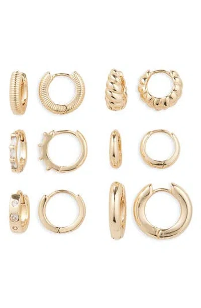 Nordstrom Rack Set Of 6 Assorted Huggie Hoop Earrings In Gold