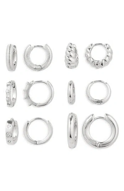 Nordstrom Rack Set Of 6 Assorted Huggie Hoop Earrings In Silver