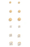Nordstrom Rack Set Of 6 Ball & Cubic Zirconia Stud Earrings In Gold