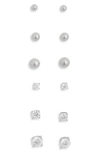 Nordstrom Rack Set Of 6 Ball & Cubic Zirconia Stud Earrings In Clear- Silver