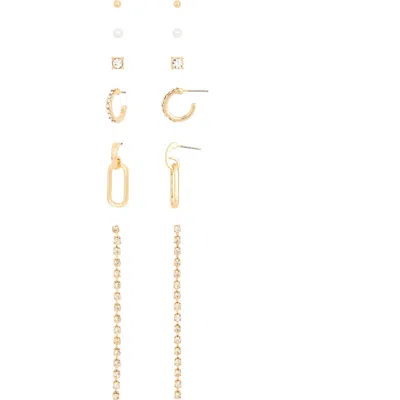Nordstrom Rack Set Of 6 Crystal Stud Hoop & Drop Earrings In Gold