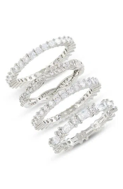 Nordstrom Rack Set Of Four Eternity Cz Rings In Clear- Silver