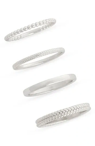 Nordstrom Rack Set Of Four Textured Rings In Silver