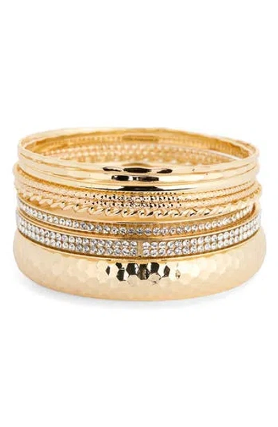 Nordstrom Rack Set Of Pavé Crystal Textured Bangle Bracelets In Gold