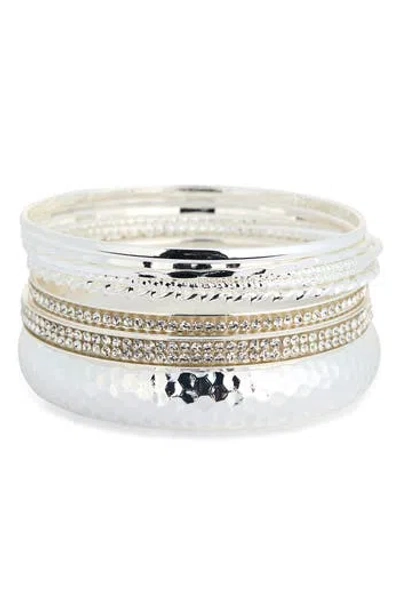 Nordstrom Rack Set Of Pavé Crystal Textured Bangle Bracelets In Silver