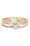 Nordstrom Rack Set Of Three Crystal Stone Stretch Bracelets In Gold