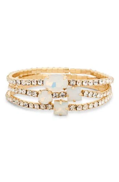 Nordstrom Rack Set Of Three Crystal Stone Stretch Bracelets In Gold