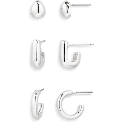 Nordstrom Rack Set Of Three Stud & Hoop Earrings In Metallic